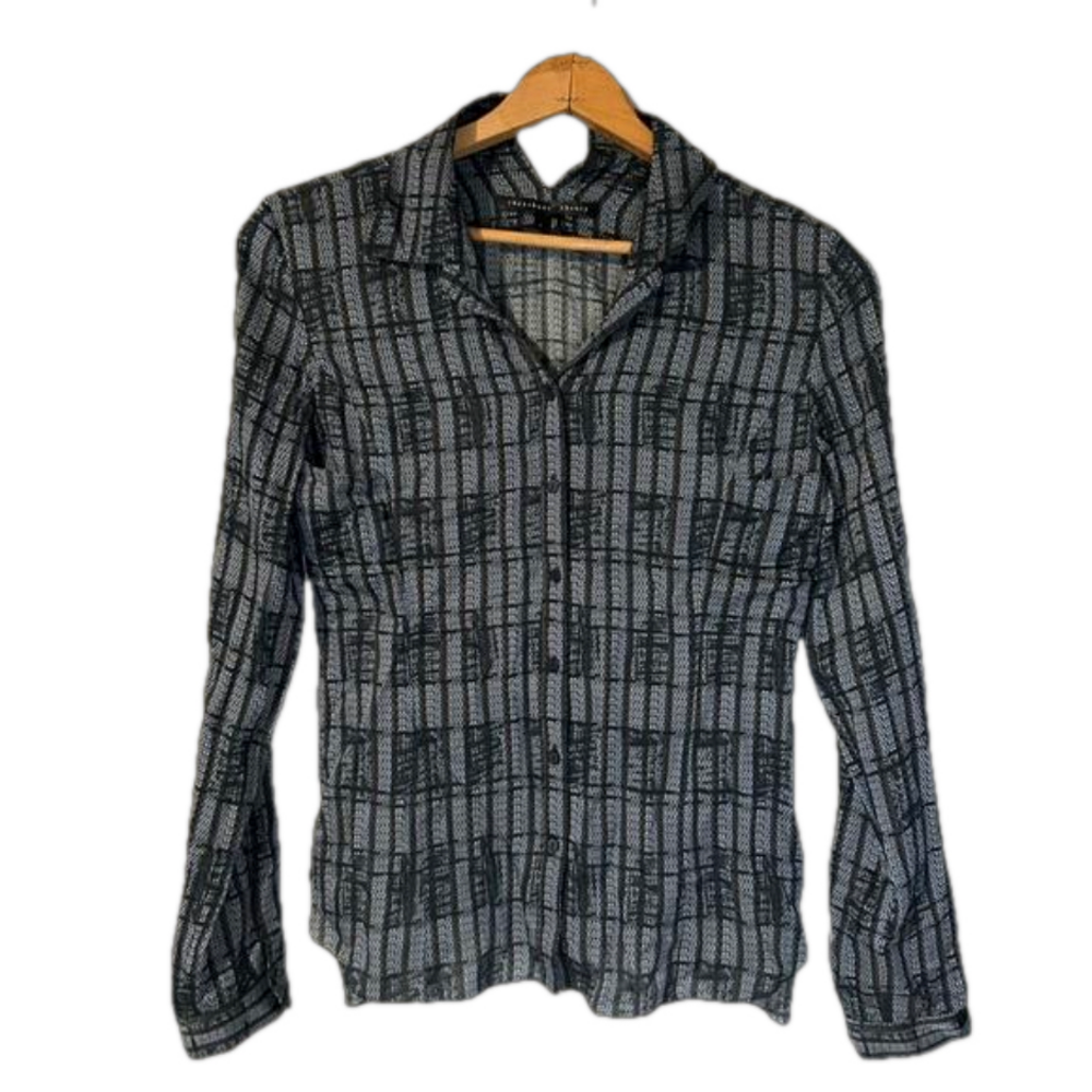 Theyskens’ Theory Barger Women’s Silk Printed Long Sleeve Button Up Blouse Sm